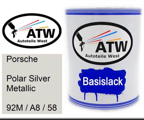 Porsche, Polar Silver Metallic, 92M / A8 / 58: 1L Lackdose, von ATW Autoteile West.